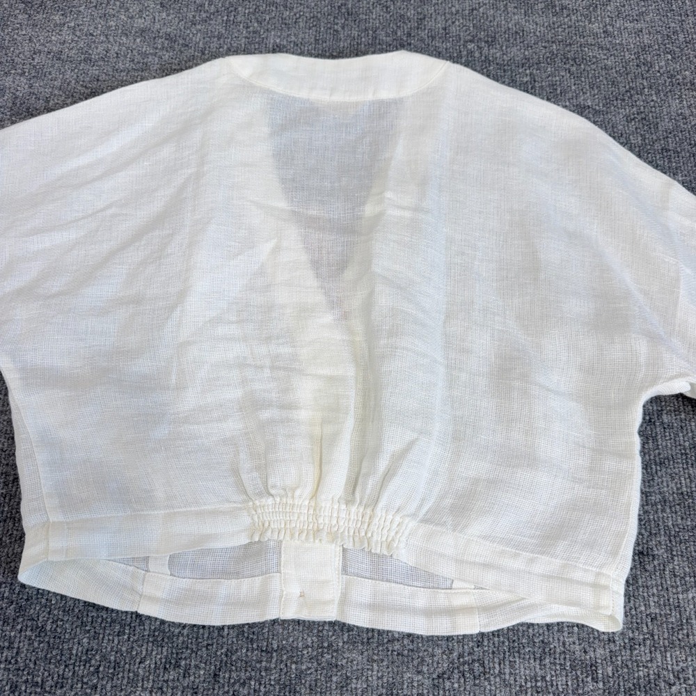 Faherty Top Women Medium Bright White Palma Linen Avery Shirt Cropped Button NEW - Picture 9 of 10